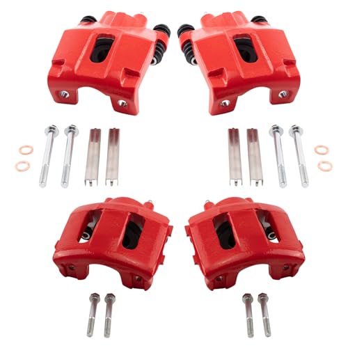 Image of TRQ Performance Front and Rear Brake Caliper Set Coated Hardware Brackets Compatible with 2003-2006 Jeep Wrangler