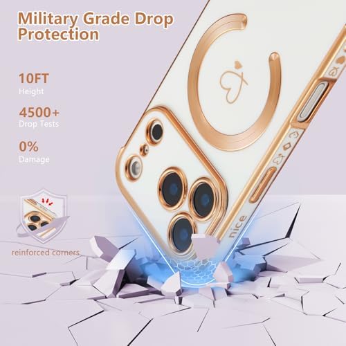 ZTOFERA Magnetic Case for iPhone 17 Pro Max Case[Compatible with MagSafe] Cute Plating Love Hearts Pattern with Camera Protection,Soft Shockproof TPU Bumper Cover for Women Girls,White - 2