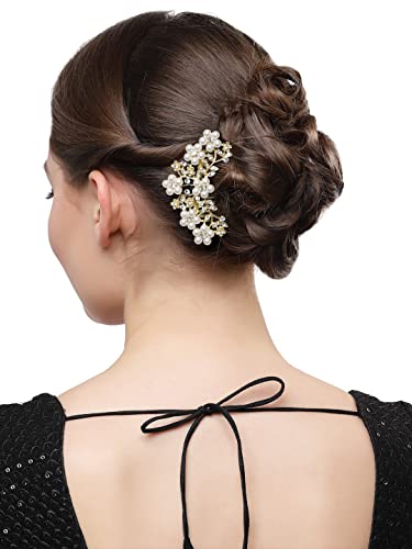 Image of Vogue Hair Accessories Golden And White Pearl Comb Hair Clip For Women