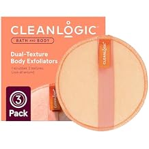 Cleanlogic Bath and Body Exfoliating Body Scrubber, Dual-Texture Round Exfoliator Tool for Smooth, Clean Skin, Daily Skincare Routine, 3 Count Value Pack
