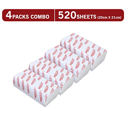 Image of BREEZE Multifold Tissue Paper Towels 520 Sheets Soft and Absorbent 1 Ply Hand Towel Napkin for Office Kitchen & Home (Pack of 4x130, White)