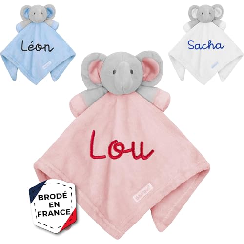 KDO MAGIC Doudou personnalisé éléphant - Peluche Personnalisable avec prénom brodé - Cadeau de Naissance, garçon, Fille, bébé, Anniversaire (Rose)