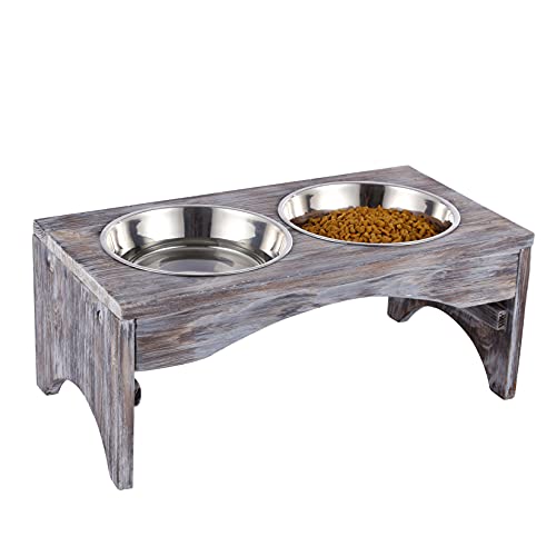 Tigcent Gamelle Chien Surélevée Gamelle Chat, Station d'alimentation Surélevée pour Chien Chats, Bol pour Chien Chat avec Cadre en Bois Élégant, Barre pour Chien Chat (2 Bols) Cover