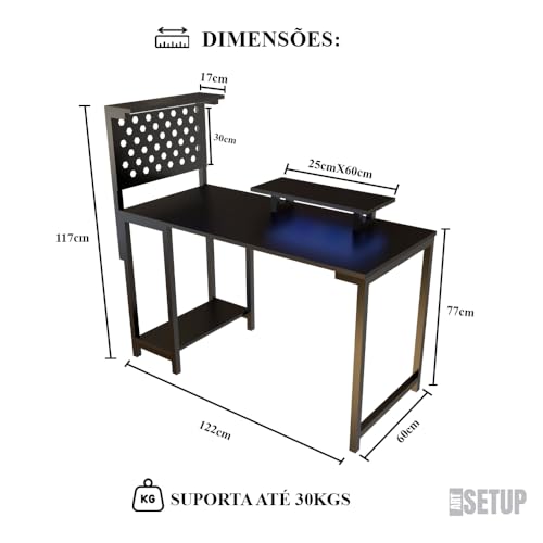 Mesa para Computador com suporte para monitor, peg board e duas prateleiras gamer escrivaninha indus
