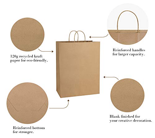 BagDream Recycled Kraft Gift Bags 25Pcs 13x7x17 Brown Handles Party Shopping Retail