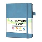 MOSA BEAR Password Keeper Book with Alphabetical Tabs，4.3'x5.7' Small Password Books for Seniors Password Notebook for Internet Website Address Log in Detail（Sky Blue）