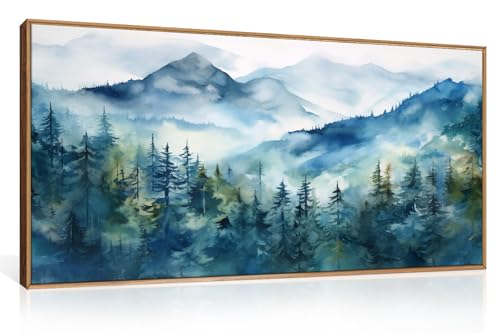Celestdeco Blue Ridge Mountains Forest Framed Canvas Wall Art Set, Natural Landscape Wall Decor, Green Pine Trees Wall Painting, Woodland Artworks for Living Room, Bedroom, Dining Room-20"x40"