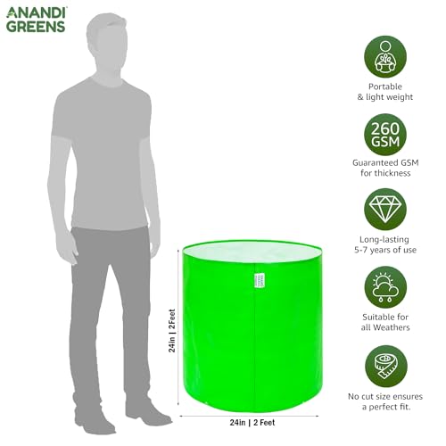 Image of Anandi Green's HDPE 24x24 Inch Extra Large Grow Bag 260 GSM Round for Big Fruit Trees Lemon, Guava, Papaya, Pomegranate, Banana Tree Planter Pot for Terrace & Garden