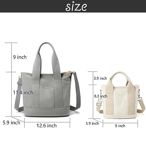 Image of Canvas Tote Bag for Women,Small Totes Bags with Zipper Crossbody Purse with Pockets Large Shoulder Handbag,2 Sizes