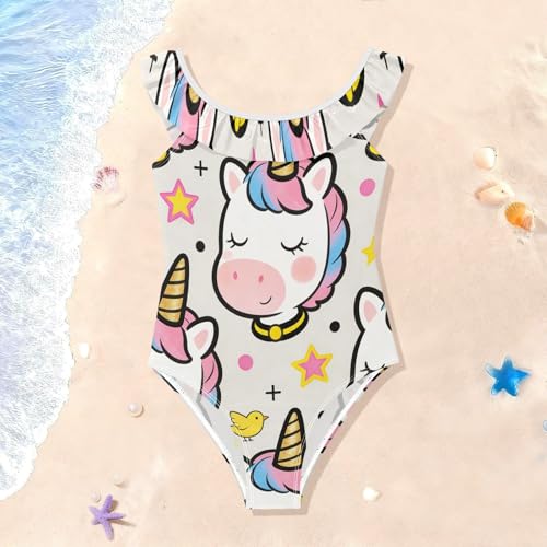 Maillot de bain fille licorne respirant blanc motif arc-en-ciel pour piscine - 2
