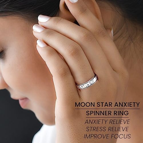 Shop Lc 925 Sterling Silver Fidget Ring Men Spinner Ring Moon Star Anxiety Ring For Women Wedding Band Platinum Plated Statement Jewelry Stress Relief Bridal Engagement Rings Size 11 Birthday Gifts #TOP1
