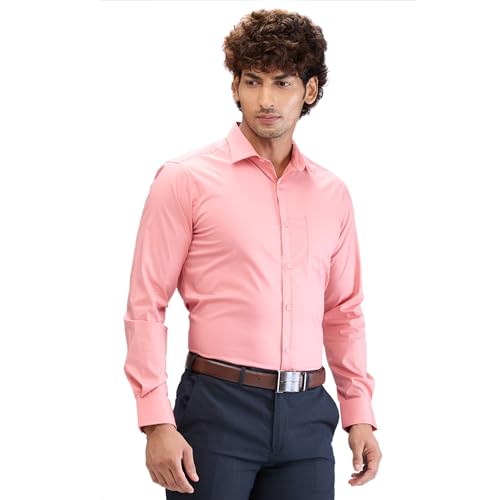 Image of Park Avenue Men's Solid Pattern Slim Fit Cotton Blend Full Sleeve Semi Cut Away Collar Formal Shirt