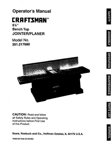 Instruction Manual for Craftsman 351.217680 Planer Owners Instruction ...
