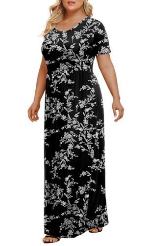 Image of LONGYUAN Women's Plus Size Maxi Dresses Summer Short Sleeve Casual Long Dress 2026 XL-6XL