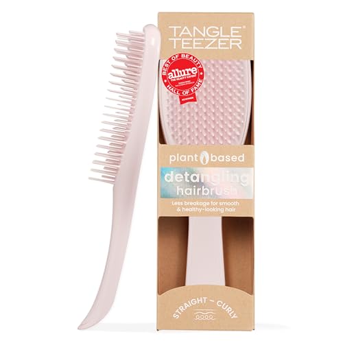 Tangle Teezer Szczotka do rozczesywania włosów na bazie roślin, szczotka do suchych i mokrych włosów, eliminuje węzły i zmniejsza łamanie się wszystkich rodzajów włosów, różowa pianka