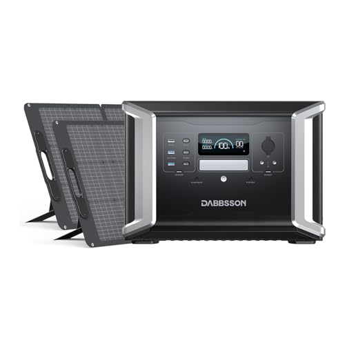 Dabbsson DBS 1400Pro Solar Generator with 2x210W Solar Panel,1382Wh 2400W Rated, 80% Charged in 32 Minutes, Expandable to 4600W 11.3kWh,100W USB-C,NEMA TT-30R Outlet,1200W Solar Input for Home Backup