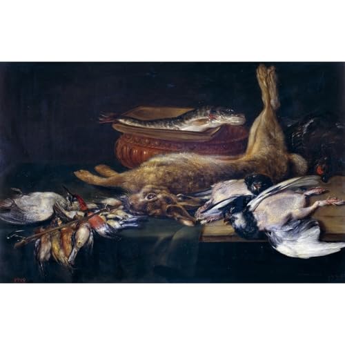 Toile roulée Nature morte avec gibier et poisson anti-décoloration tableau salon