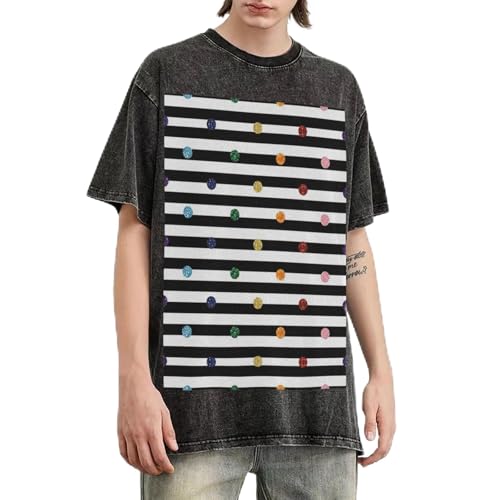 T-shirt surdimensionné pour hommes en coton délavé vintage à rayures et pois arc-en-ciel