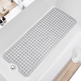 TEESHLY Upgrade Bath Tub and Shower Mats, Non Slip 40 x 16 Inch Extra Large Bathtub Mat, Machine Washable Bathmat with Drain Holes, Suction Cups for Bathroom Floor, Clear Gray