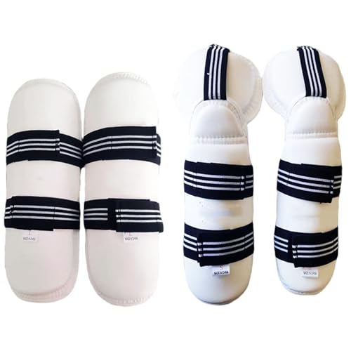 Xoeryoy 1 Set Karate Sparring Gear Protective Sponge-Stuffed PU Taekwondo Sparring Gear Includes 1 Pair Leg Guard & Arm Guard with Fastening Tape for Biking, Martial Art & More, White, M