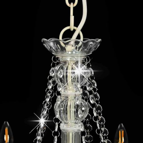 Vidaxl Lampadario Con Perle Di Cristallo Rotondo 8 Lampadine E14 Elegante Lampada Da Soffitto Luce Interni Bianco Trasparente In Metallo E Acrilico - 5