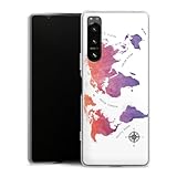 DeinDesign Coque en Silicone Compatible avec Sony Xperia X5 IV Etui Silicone Coque Souple Carte du Monde Boussole Dégradé de Couleurs