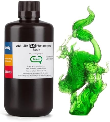 ELEGOO ABS-Like 3D Printer Resin 3.0, 405nm UV-Curing Photopolymer Resin for Mars Saturn Jupiter MSLA DLP LCD 3D Printing with Strength and Toughness, High Precision, Low Viscosity, Clear Green 1000g