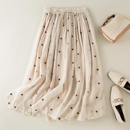 Polka Dot Skirts for Women Midi Length Casual Drawstring Elastic Waisted Swing A-Line Pleated Skirt2