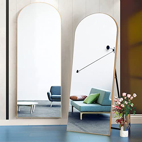 Image of PexFix Arched Full Length Mirror,Floor Body Mirror with Stand,Full Length Wall Mirror with Wood Frame,Dressing Mirror for Bedroom,Gold,64''x21'' (USAM019)
