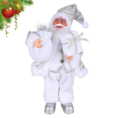 Jodsen 30cm Christmas Santa Standing Ornament,Christmas Santas Figurine Decoration,Traditional Realistic Santa Claus Figure for Window Table Home Display Christmas Party Decoration (Silver)