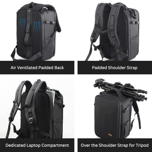 Image of Kamron Tough BP Hard Camera Backpack | Fits 2 DSLRs, Lenses, Gimbal, Tripod | Expandable Design with Rain Cover, Laptop Slot, Water-Resistant Exterior | Black