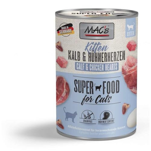 Mac's Katzenfutter getreidefrei Kitten Kalb & Hühnerherzen,6x400 g