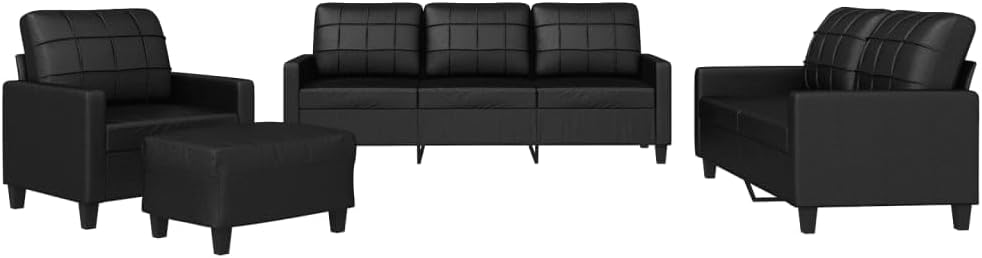 Sofa Set Black Faux Leather Living Room Furniture
