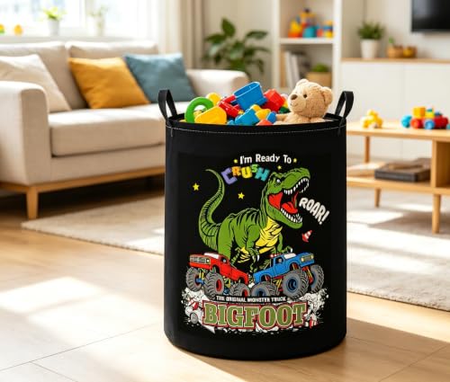 Image of Baby Laundry Basket Baby Nursery Hamper Kids Laundry Basket Toy Storage Bin for Boys Room Decor Gift Baskets for Bedroom Bathroom(Truck Dinosaur)
