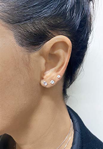 Kit Com 3 Brincos Zirconia Segundo Furo Trio Prata 925