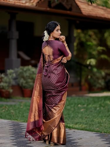 Image of Sugathari Women's Maroon Banarasi Kanchipuram Art Silk Saree for Women - Traditional Wedding & Party Saree with Blouse Piece - Ethnic Indian Silk Saree for Bridal, Festive (KS-156)