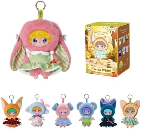 YH YUHUNG Forest Whim Plush Doll, Blind Box Mystery Figure, Collectible Backpack Pendant with Dress, 6PCs Blind Box Figures (YCF0022-C6)