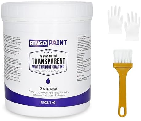 Transparent Waterproof Coating, BingoPaint Invisible Waterproof Agent Indoor & Outdoor Clear Sealant Water-Based Clear Sealant Roofs, Walls, Garden, Terraces，Shower, Window Sills，Concrete,35Oz