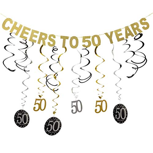 50th Birthday Decorations for Men Women Cheers to 50 Years Birthday Banner Swirls Set for 50 50th Birthday Party Decorations