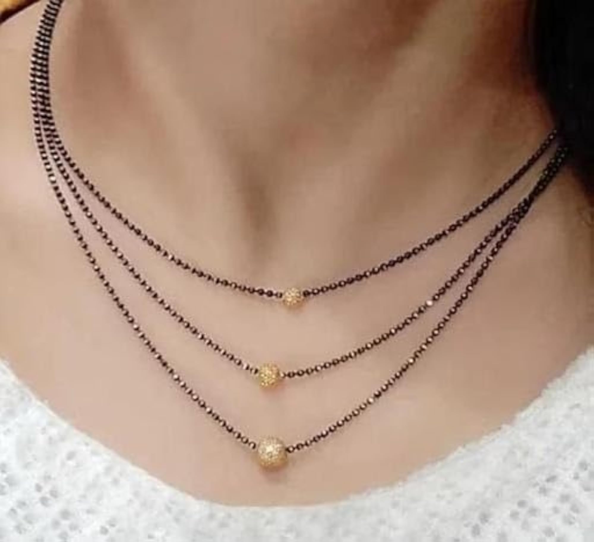 Women's 3 Layer Gold Plated Ball Mangalsutra with Pearl Beads