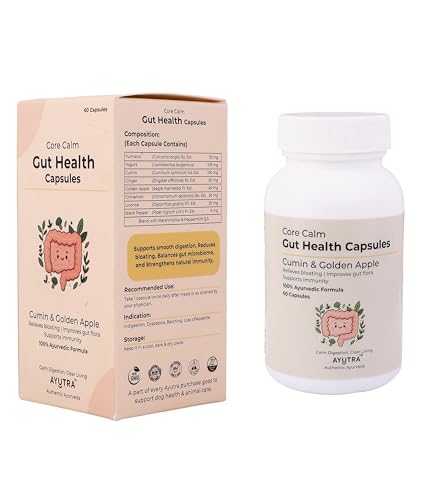 Image of Ayutra CoreCalm Ayurvedic Gut Health Capsules | Haritaki, Ajwain, Saunf, Bael, Lactobacillus & 6 Herbs | Supports Daily Digestion, Gut Comfort & Microbiome Balance | GMP, FSSAI | 60 Veg Capsules