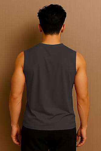 Image of JUGULAR Tank Tops Sleeveless T-Shirt for Men Gym Wear Vest Solid Stylish Round Neck Running for Sports Workout Fitness & Casual or Beach Wear