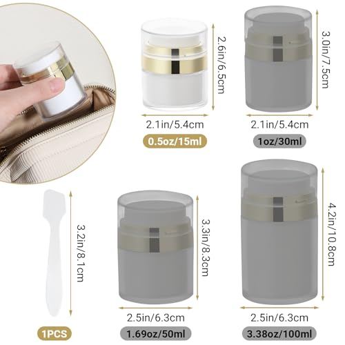 Image of Segbeauty Pack of 3 Travel Jars for Creams, 0.5oz Small Airless Pump Jars 15ml Refillable Travel Bottles Empty Lotion Container, Glass Jar for Toiletries Gold Moisturizer Container