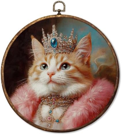 HUGANE Royal Pet Cat Round Wall Art Decor, Elegant Renaissance Ca...