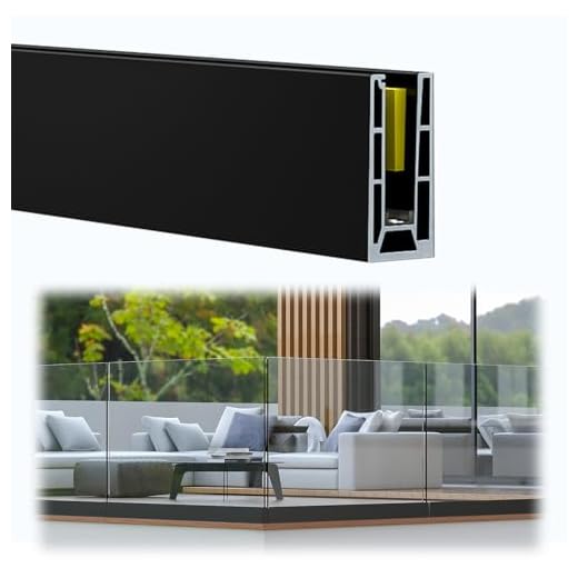 Muzata 1 Pack Glass Railing Base Rail Channel Aluminum Frameless U Base Shoe Fit 12mm or 1/2'' Thick 4.9ft Long Glass Railing System Kit Hardeware with LED Channel Accomodate LED Strip GS50