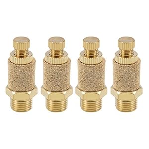 sourcingmap Top Adjustable Pneumatic Air Exhaust Silencer Muffler Copper 1/8 BSPT Gold Tone 4pcs
