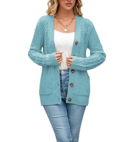 Image of Womens Cardigan Sweaters Cable Knit Sweater 2026 Fall Winter Chunky Open Front Button Down Coats with Pockets