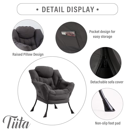 Image of Tiita Lazy Chair, Gray Modern Large Accent Armchair, Comfy Leisure Sofa Reading Chair for Bedroom, Living Room, Dorm Rooms, Garden and Courtyard, Dark Grey