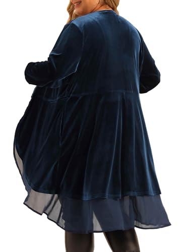 Image of Agnes Orinda Women Plus Size Ruffled Asymmetric Long Velvet Cardigan Jacket