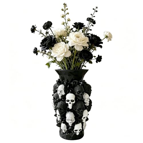 Gothic Retro Skull Black Resin Vase Dried Flower Friendly Multi-Functional Home Decor